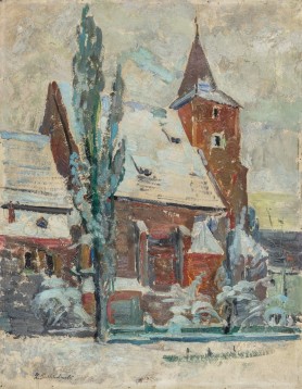 Planty krakowskie. Kościół Świętego Krzyża zimą, 1957