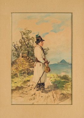 Podkrakowski chłop na tle kopca Kościuszki, ok. 1900